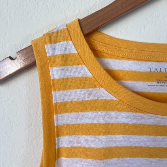 Talbots Top Womens Medium Yellow Striped Linen Blend Nautical Sleeveless Tank M - Picture 4 of 7